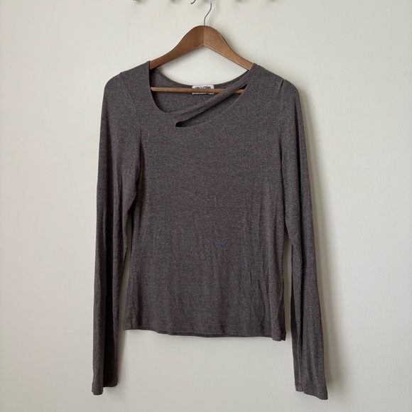 LNA Cut Out Top Large Long Sleeve Brown Ribbed - Picture 1 of 5